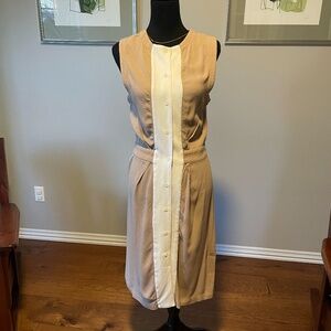 Yigal Azrouel button-down dress, tan with white trim, size 10